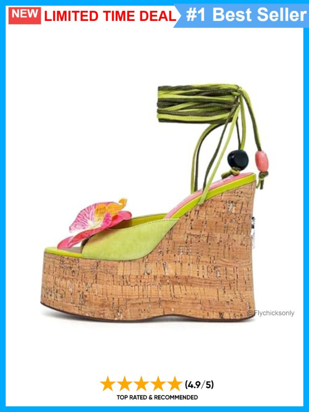 Women's Cork Platform Wedge Sandals Ankle Strap Peep Toe High Heel Tie Up